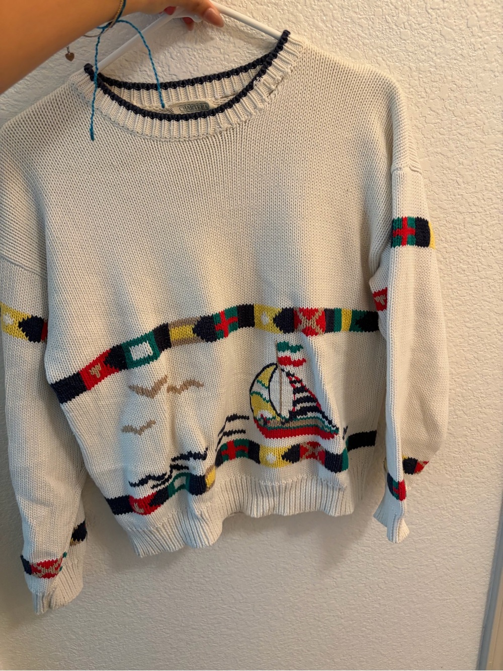 Cream Nautical Sailboat Knit Sweater